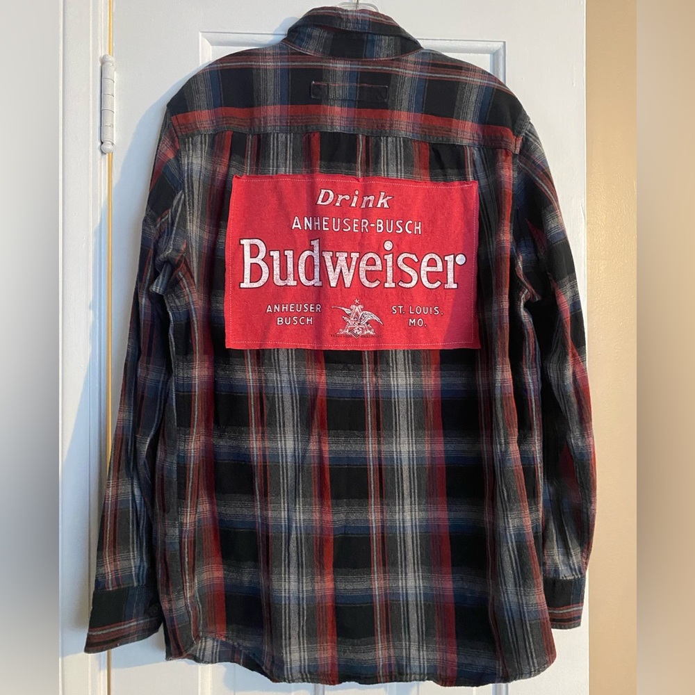 Upcycled Budweiser flannel shirt